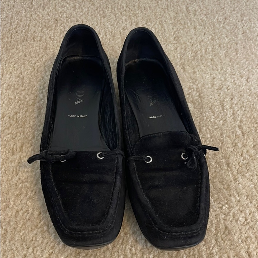 Prada Black Suede Flats Moccasin-Style